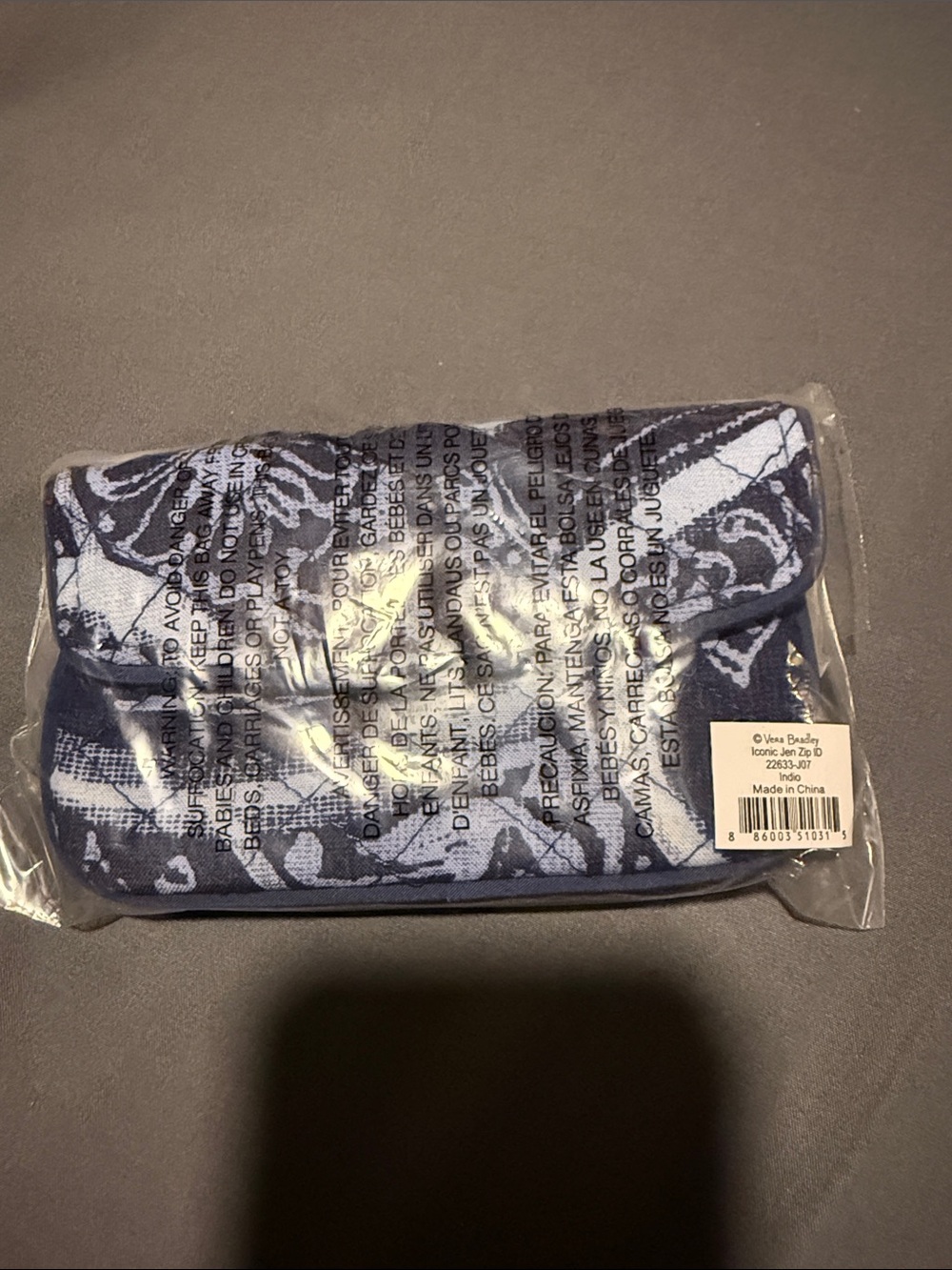 Vera Bradley Iconic Jen Zip ID in Indio Blue Floral